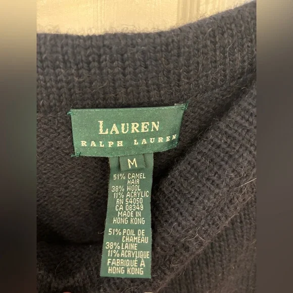 Ralph Lauren Navy Blue Camel Hair Wool Knit Midi Sweater Skirt size Medium - Picture 4 of 4